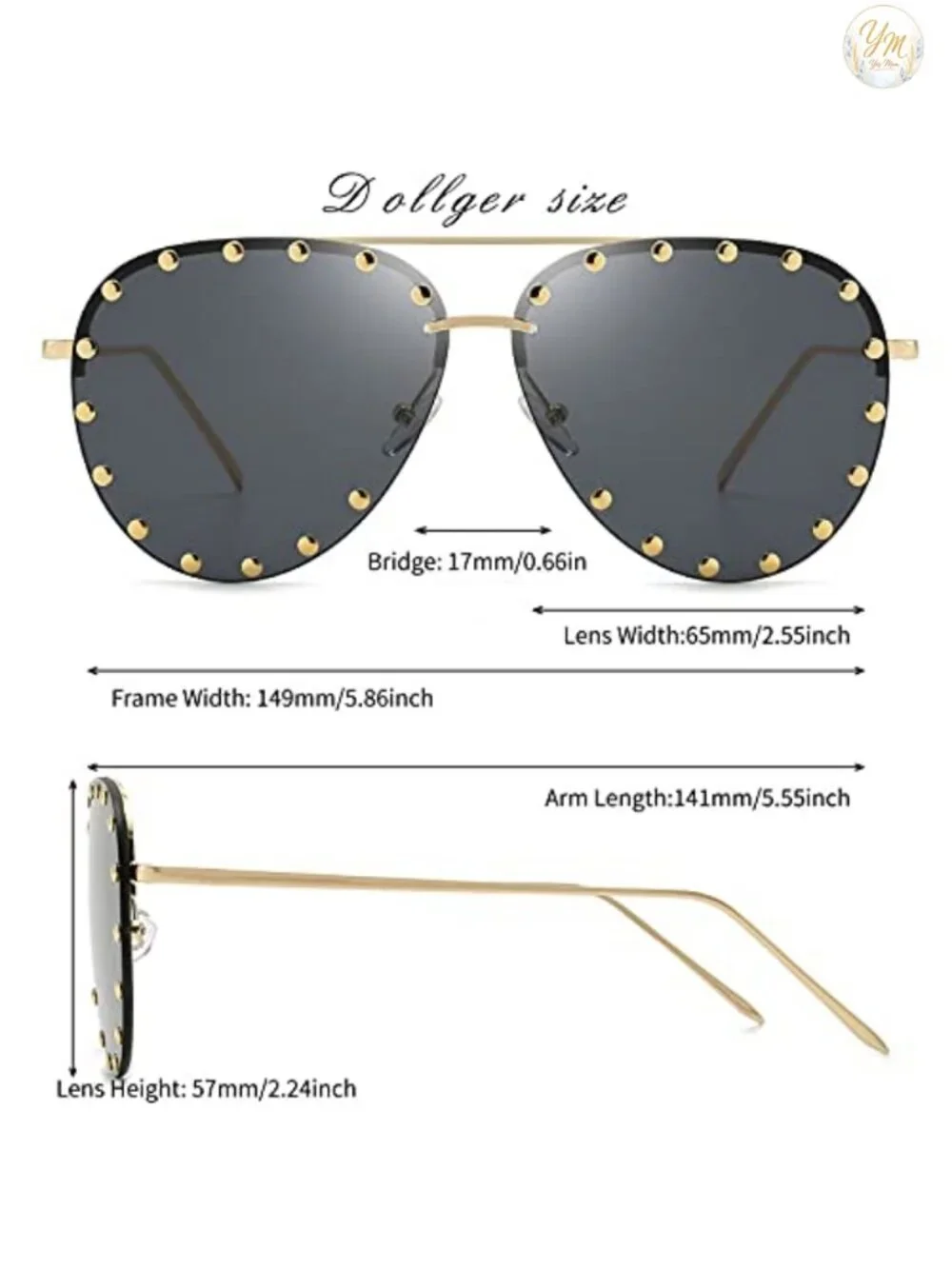 Studded Aviator Sunglasses Women Metal Frame UV400